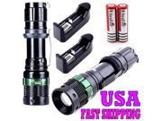 2x CREE XM L T6 LED Flashlight 2000Lumens Zoomable Torch 2X18650 Battery Charger