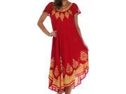 Sakkas B009 Batik Hindi Cap Sleeve Caftan Dress Cover Up Red Gold One Size