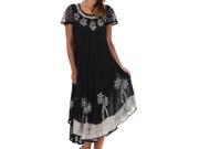 Sakkas A009 Batik Palm Tree Cap Sleeve Caftan Dress Cover Up Black White One Size