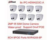 Dahua 8CH 8POE NVR4208 8P 8Pcs IPC HDW4233C A 2MP IR 50M IP67 IP Camera 3.6mm Lens
