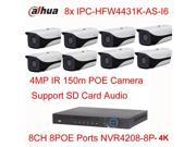 Dahua 8CH 8 POE NVR4208 8P 4K IPC HFW4431K AS I6 4MP POE IR IP67 Bullet IP Camera 6mm Lens