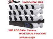 Dahua 16CH 16 POE Ports NVR4416 16P 16Pcs IPC HFW1320S 3MP IP66 POE IP Camera 3.6mm Lens