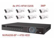 Dahua 8CH POE NVR4208 8P With 4TB HDD 8Pcs IPC HFW1320S 3MP Onvif IP Camera 3.6mm Lens