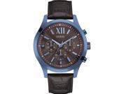 GUESS MEN S ELEVATION 46MM BROWN LEATHER BAND STEEL CASE QUARTZ WATCH W0789G2