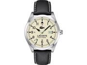 Lacoste Men s 44mm Black Calfskin Stainless Steel Case Quartz Date Watch 2010782