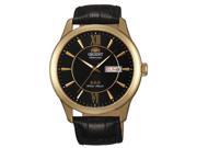 ORIENT MEN S 43MM LEATHER BAND GOLD PLATED CASE AUTOMATIC WATCH FEM7P004B9