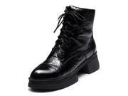 Komanic Women s Shoes Leather Short Boot Black Size US6