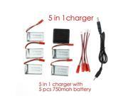MJX X400 X300C X800 RC Quadcopter Spare 5pcs 3.7V 750mAh with 5 in1 battery charger and 5pcs Jst Charging Cable
