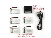 syma x5c parts X5 charger X5A X5C 1 RC Quadcopter Spare 5 in1 charger cable with 5pcs battery 600 mah
