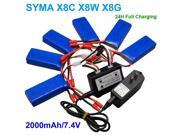 Fast 6in1 7.4V 2A 2000mAh Battery Charger Adapter Kit For Syma Quadcopter X8C X8W X8G Drone Color White