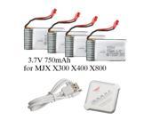 4in1 3.7V 750mAh LiPo Battery Charger kits for Drone MJX X300 X400 X800 Quadcopter