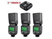 3*Godox V860II S TTL II 2.4G GN60 Li ion Camera Flash X1T S Trigger for Sony