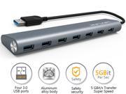Wavlink Portable7 Port USB 3.0 Hub Aluminum Alloy Design 9.5 Built in Extension USB Cable Surge Protector Transfer Rates Up to 5Gbps 5V AC Adapter Gray