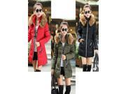 Red Women Winter Thicken Slim Jacket Female Raccoon Fur Collar Long Coat Parka Winter Coat Aisa Size M