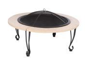 Outdoor Patio Courtyard Garden Fire Pit Cast Iron Rim Slate Stone Finish Black Porcelain Bowl With Stand
