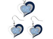 NCAA UNC North Carolina Tar Heels Swirl Heart Dangle Earring and Necklace Set Charm Gift