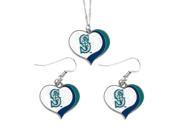 Seattle Mariners MLB Glitter Heart Necklace and Earring Set Charm Gift