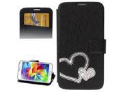 Heart Diamond Encrusted Flip Leather Case Holder Card Slot Galaxy S5 G900