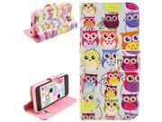 Colorful Owls Leather Case with Credit Card Slots For iPhone 5C