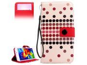 Dot Pattern Leather Case with Credit Card Slots Holder Lanyard Galaxy S5 G900