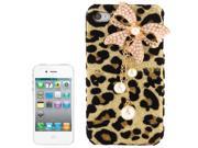 3D Pearl Bowknot Encrusted Leopard Pattern Shimmering Powder Plastic Case for iPhone 4 4S