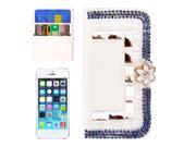 Dimensional Flower Buckle Style Diamond Pearl Horizontal Flip Leather Case with Credit Card Slots for iPhone 5 5S