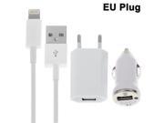 3 in 1 EU Plug Home Charger Car Charger USB Cable Travel Kit for iPhone 5 iPod touch 5 iPod Nano 7 Available in 8 colors