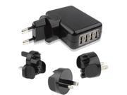 4 USB Travel Charger with 4 Easy Travel Interchangeable Plugs for iPhone Mobile Phone