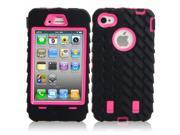 2 in 1 Tire Stripe Silicone Protective PC Case for iPhone 4 4S Rose Red