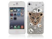 Luxury Diamante Metal Frame Case with Snowleopa Head Pattern for iPhone 4 4S