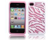 Zebra Grain Protective Silicone PC Back Case for iPhone 4 4S Pink White