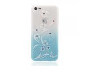 Rhinestone Flower Pattern Wiredrawing Grain TPU Protective Case for iPhone 5C Blue