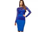 OL Style Long Sleeve Lace Sexy Slim Tight Dress M Blue