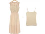 Women Elegant Sleeveless Chiffon Bohemia Style Long Dress M Beige Pink