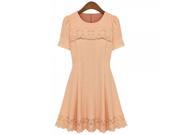 Newest Summer Fashion Round Neck Hollow Pattern Short sleeved Dress Orange and Pink XL