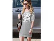 F075 New Style Long Round Neck Paillette Short Sleeve Word Pattern One piece Dress Gray