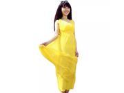 Summer Vacation Bohemia Style V neck Sleeveless Chiffon Beach Dress Longuette Dress Yellow