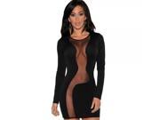 New Dear lover Sexy Slim Subtransparent Long Sleeve Hollow out Hip hugging Lady Dress Nightclub Costume Black Free Size