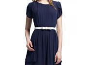 New Women’s Dress Large Figuring Short Sleeve Chiffon One piece Dress with Belt Dark Blue