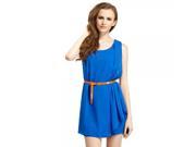 New Women’s Dress Figuring Trendy Irregular Sleeveless Vest Dress with Belt Blue