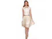 Summer Sleeveless Lapel Split Joint Lace Chiffon Dress Size L Creamy White