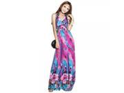 New Bohemia Style Full length V neck Long One piece Dress with Halterneck Purple