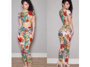 Hot selling Leisure Colored Printing Short Sleeves Top Bottoms Women’s Two piece Suit S