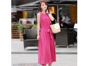 2014 Summer New Korean Bohemia Style Sleeveless Chiffon Long Dress Rose Red