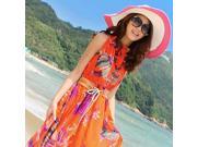 Summer Bohemia Style Peacock Floral Pattern Chiffon Long Beach Dress with Belt Red