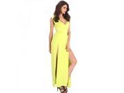 New Style Fashionable Long Personalized Slit Hem V neck Sleeveless Dress Yellow M