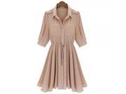 Summer New Style Vintage Half Sleeve Chiffon Dress XL Nude Pink