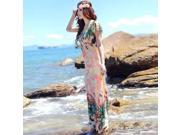 New Bohemia Style Slim Butterfly Pattern V neck Beach Dress Pink Orange