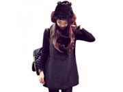 Autumn Winter Korean Style Fashionable Casual Loose Spliced Knitted Woolen Lady Dress with Neckerchief Gray Free Size