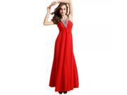 Fashionable Slim Halter Neck Rhinestone Decoration Evening Dress L Red